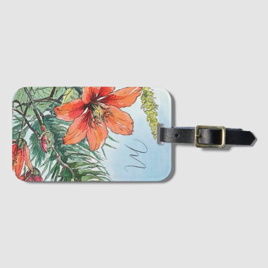 水図解入りの、写真付きの色植物性オレンジ色フローラ ラゲッジタグ (正面横)