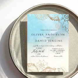 水地中海の色エレガントな結婚式 招待状