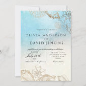 水地中海の色エレガントな結婚式 招待状 (正面)