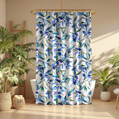 水地中海の色ブルーオリーブの枝 シャワーカーテン