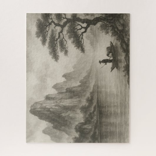 水墨の湖畔と釣り舟 / Fisherman on an Ink-Wash Lake ジグソーパズル (縦)