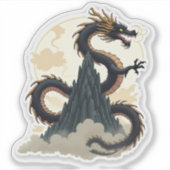 水墨威厳のある龍が山をのまわりに焼く シール (正面)