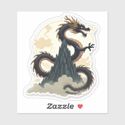 水墨威厳のある龍が山をのまわりに焼く シール (シート)