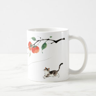 水墨柿子猫アート コーヒーマグ コーヒーマグカップ
