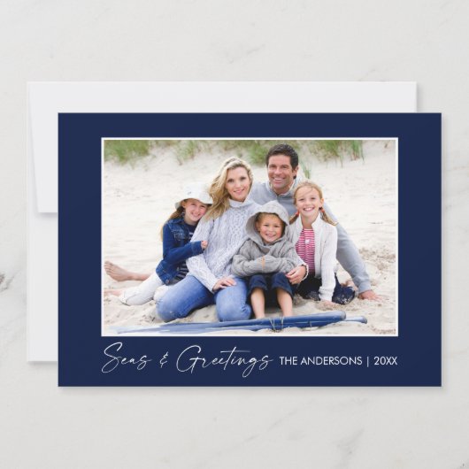 水墨海と挨拶フォトブルー シーズンカード (正面)