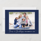 水墨海と挨拶フォトブルー シーズンカード (正面)