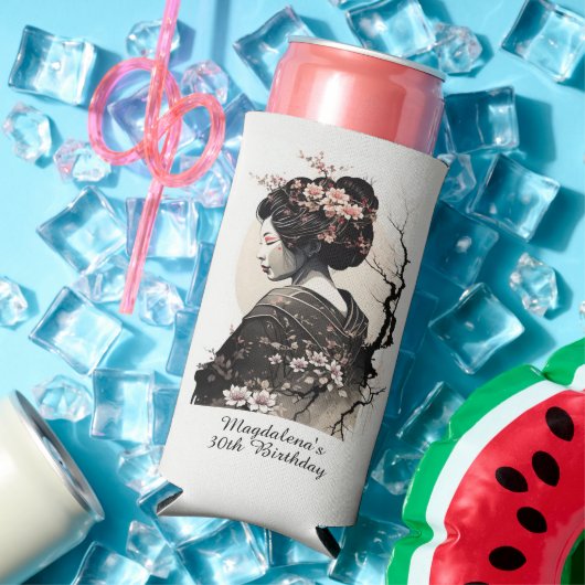 水墨画アート 日本人芸者 誕生日 - スリム缶クーラー (インサイチュ 夏)