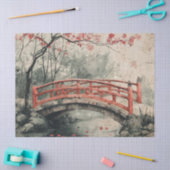 水墨画風の桜の橋の風景 (2) 薄葉紙 (クラフト)