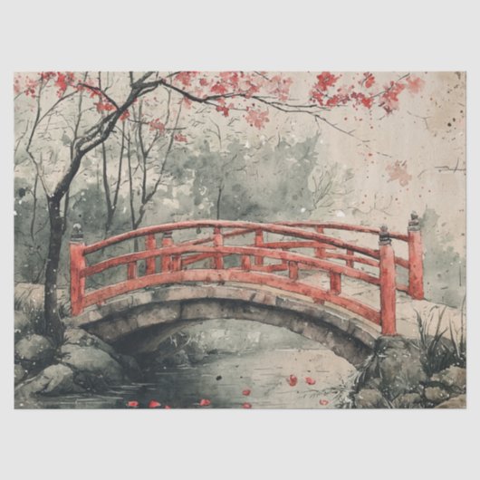 水墨画風の桜の橋の風景 (2) 薄葉紙 (正面)