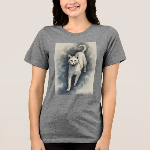 水墨画風の白猫 トライブレンドTシャツ