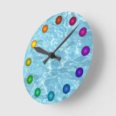 水夏のテラスの時計の日光の青く白いプール ラウンド壁時計 (傾斜)