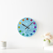 水夏のテラスの時計の日光の青く白いプール ラウンド壁時計 (ホーム)
