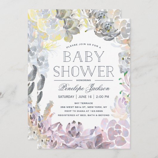 水多肉類 | 赤ちゃんシャワー 招待状 (正面/裏面)