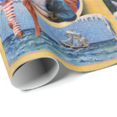 水夫のサンタ、月、クリスマスソックスと玩具 ラッピングペーパー (ロールコーナー)