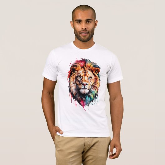 水威厳のある色スプラッシュ芸術的リオンはっきりした Tシャツ (正面フル)