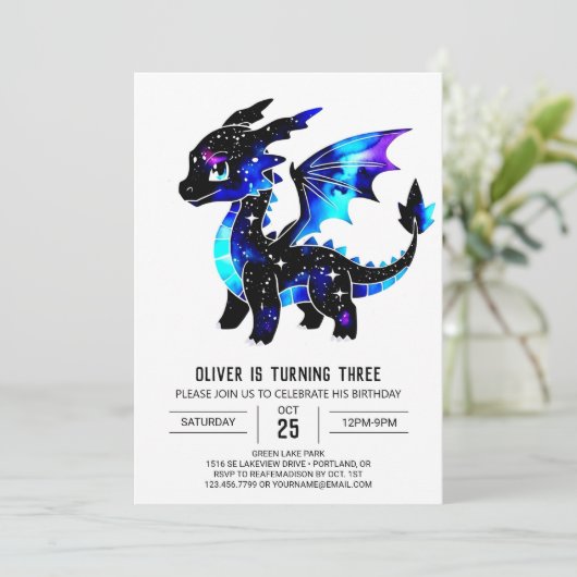 水威厳のある色ドラゴンデジタルボーイ誕生日 招待状 (スタンド正面)