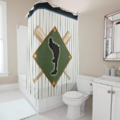 水差しとの野球の細い縦縞のロゴ シャワーカーテン (インサイチュ)