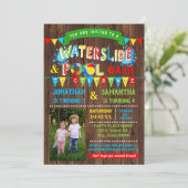 水差しプール誕生日複合パーティー写真 招待状 (スタンド正面)