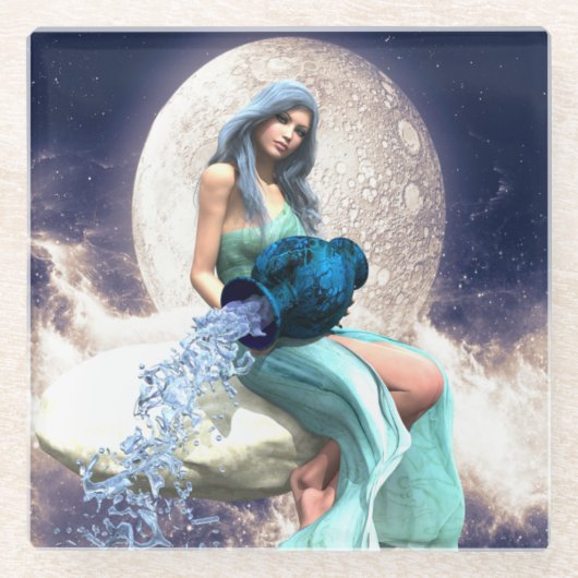 水差し – 壺から水を注ぐ女性 ガラスコースター (正面)