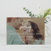 水平お洒落フォトオーバーレイ結婚ズ 招待状 (スタンド正面)