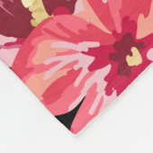 水平の白黒のストライプ花と花 フリースブランケット (角)