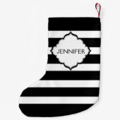 水平の白黒のストライプ スモールクリスマスストッキング (裏面)