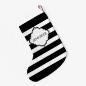 水平の白黒のストライプ スモールクリスマスストッキング (裏面 (吊り時))