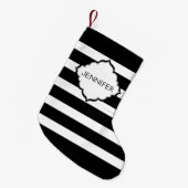 水平の白黒のストライプ スモールクリスマスストッキング (正面 (吊り時))