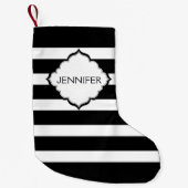 水平の白黒のストライプ スモールクリスマスストッキング (正面)