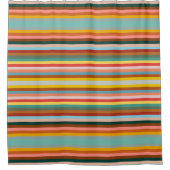 水平カラフルレトロストライプ シャワーカーテン (正面)