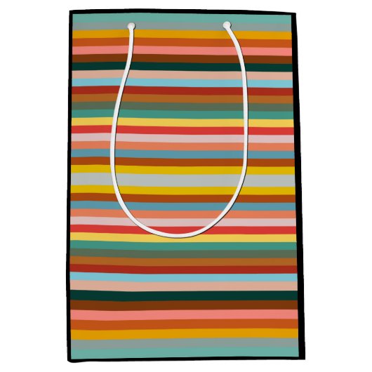 水平カラフルレトロストライプ ミディアムペーパーバッグ (正面)