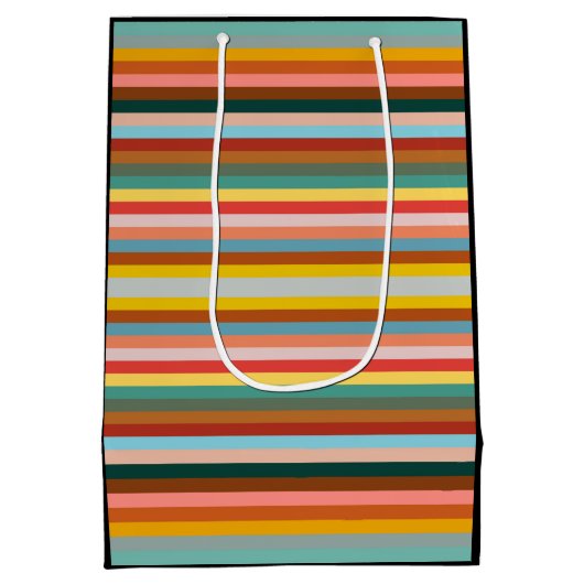 水平カラフルレトロストライプ ミディアムペーパーバッグ (裏面)