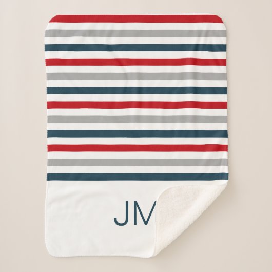 水平カラフル海軍ストライプ シェルパブランケット (正面)