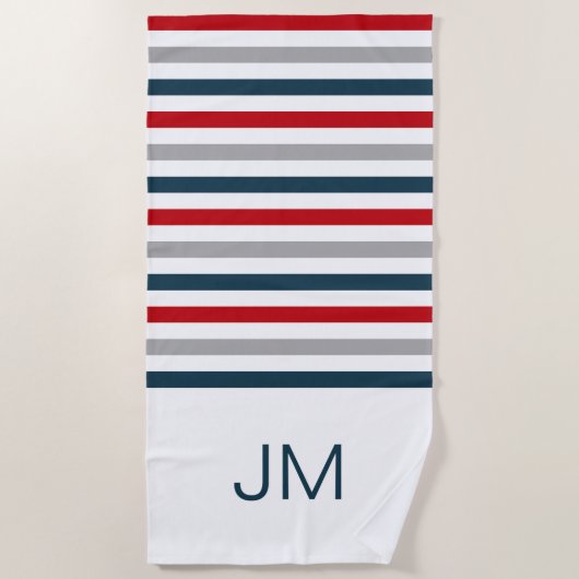 水平カラフル海軍ストライプ ビーチタオル (正面)
