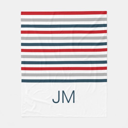 水平カラフル海軍ストライプ フリースブランケット (正面)