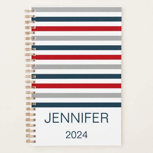 水平カラフル海軍ストライプ プランナー手帳 (正面)