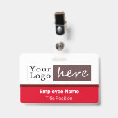 水平スタイルロゴ従業員名赤 バッジ (正面 （クリップ付）)
