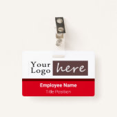 水平スタイルロゴ従業員名赤 バッジ (正面クリップ)