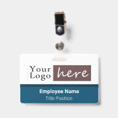 水平スタイルロゴ従業員名（青） バッジ (Front with Clip)