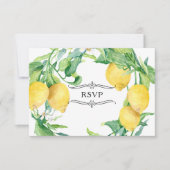 水平ストライプのレモン フラワーリーフ RSVP 招待状 (正面)