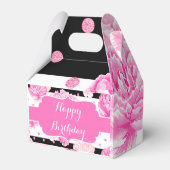 水平ストライプピンクの花の水色誕生日 フェイバーボックス (裏面サイド)