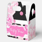 水平ストライプピンクの花の水色誕生日 フェイバーボックス (オープン)