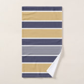 水平ストライプ、ネイビーブルー、オークレー、ホワイト バスタオルセット (ハンドタオル)