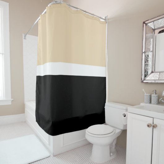 水平タウペブラックレトロモダンストライプ春 シャワーカーテン (インサイチュ)