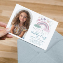 水平ピンクIパープルレインボー&ハート誕生日