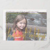 水平フォトアーチ緑の巨大なスクリプト最も幸せ 箔シーズンカード (正面)