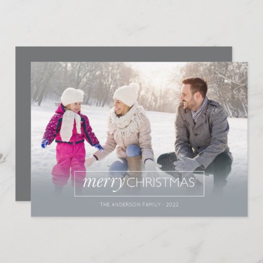 水平フォトメリークリスマスグレモダンー シーズンカード (正面/裏面)