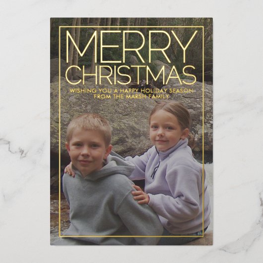 水平フォトメリークリスマスデザートグリーン金ゴールド 箔シーズンカード (正面)