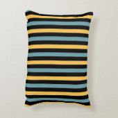 水平ブラック、ティール(緑がかった色)、および黄ストライプ色 アクセントクッション (裏面(縦))