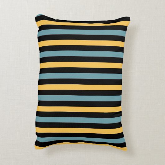 水平ブラック、ティール(緑がかった色)、および黄ストライプ色 アクセントクッション (裏面(縦))